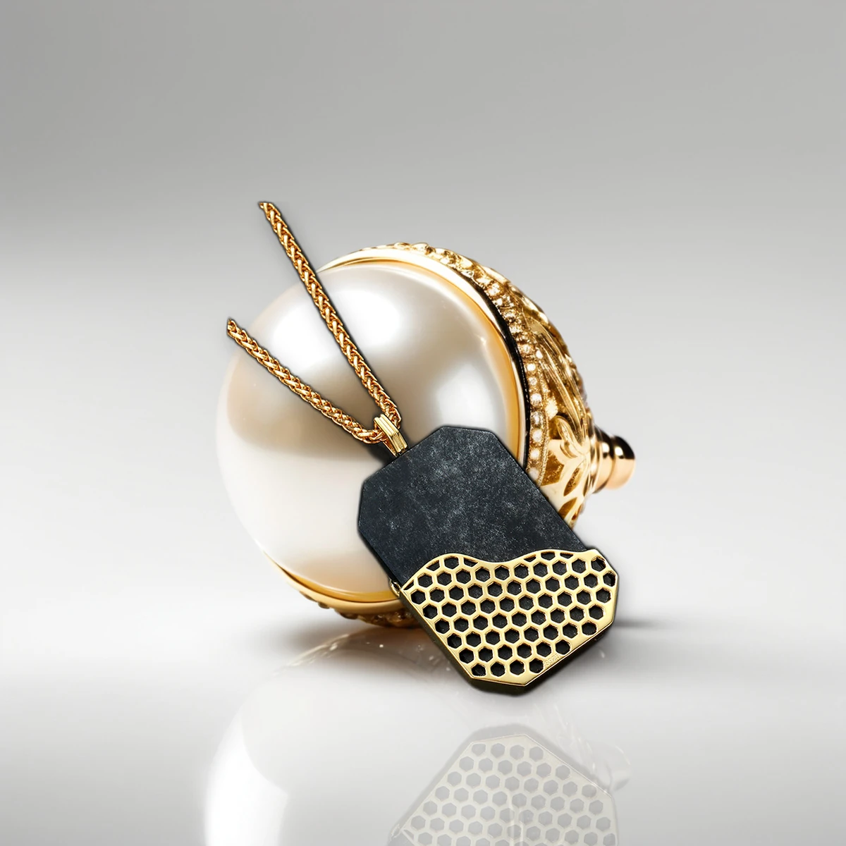 Black Obsidian Wave Pendant Necklace - 24K Gold Plated 925 Silver