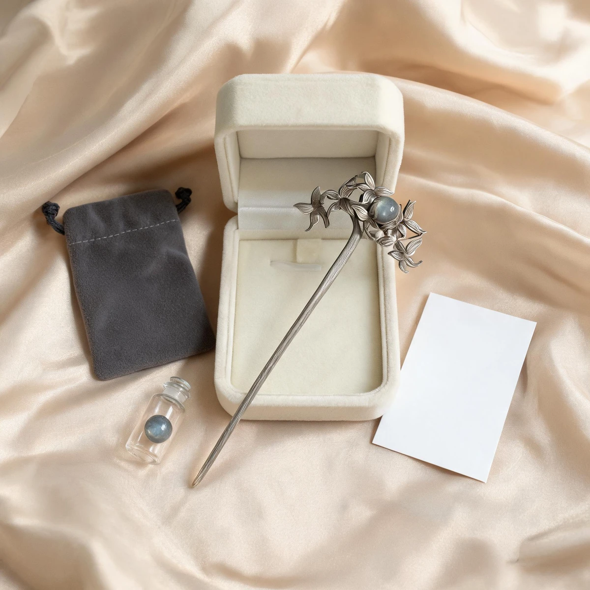 butterfly moonstone hairpin gift packaging set with pouch and box