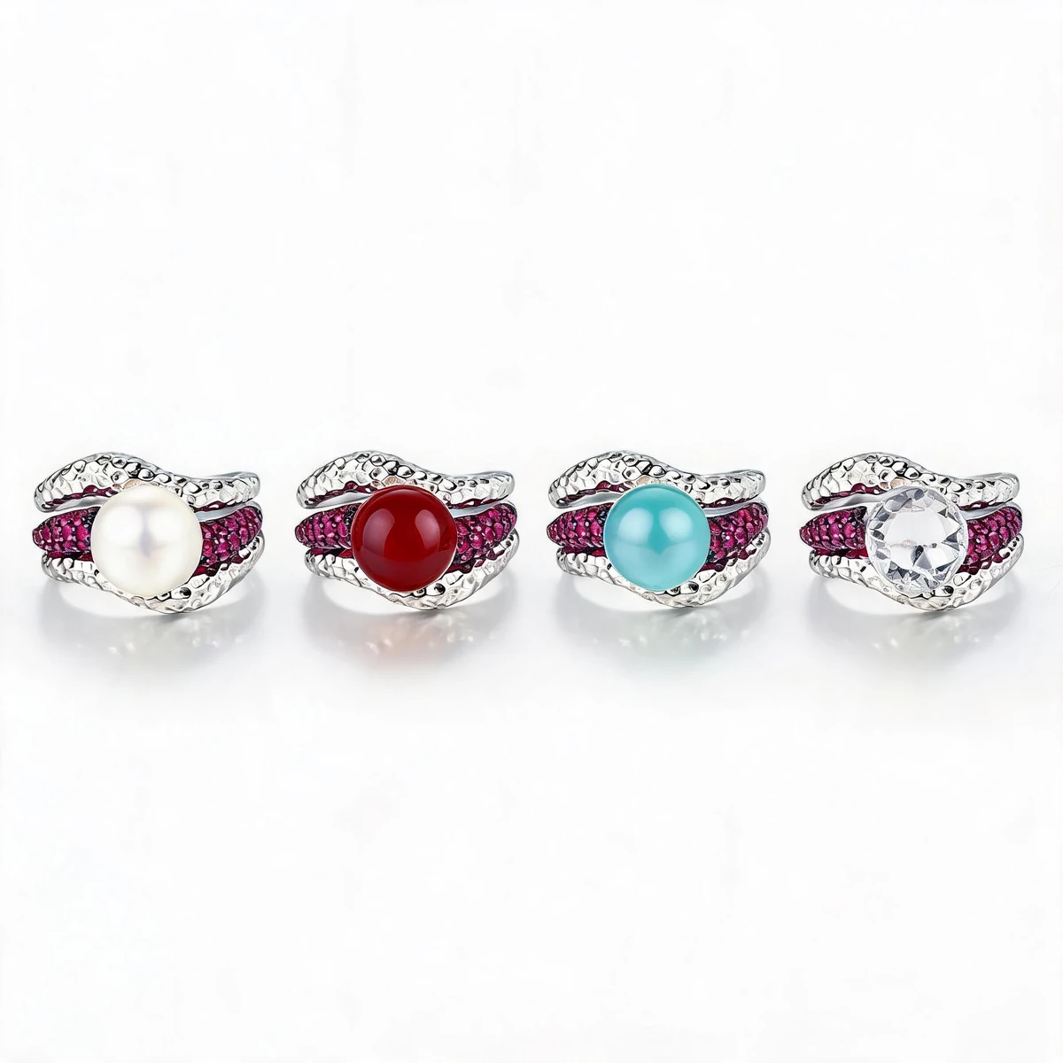Gemstone Statement Ring - 925 Silver Multi-Stone Band