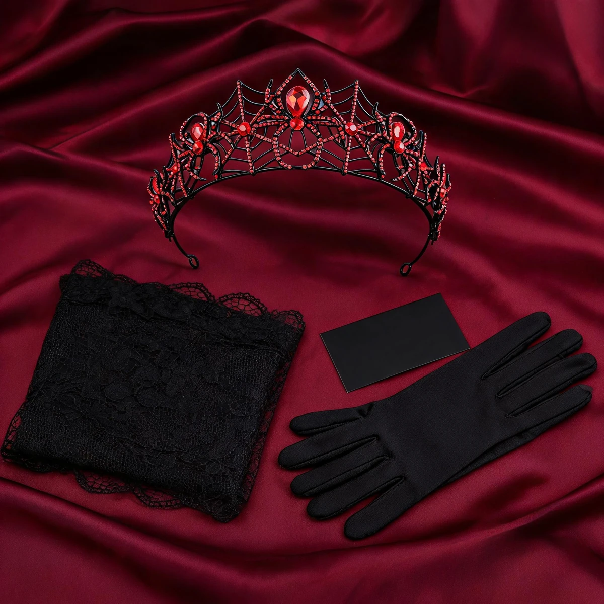 Halloween spider crown costume styling flat lay