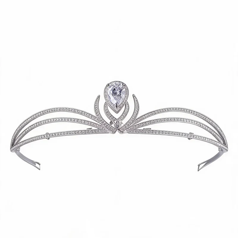 korean princess crown tiara with pear clear zircon center