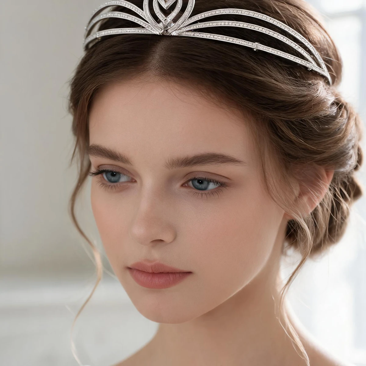 Western bride wearing Korean princess crown tiara