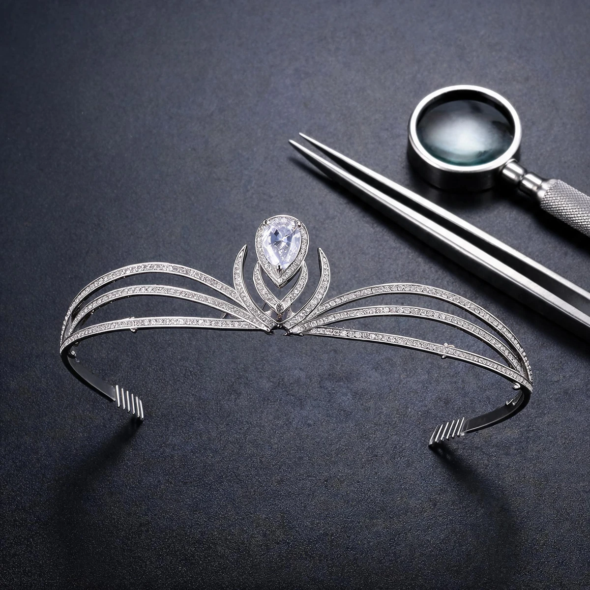 jewelry craftsmanship crystal setting on princess crown tiara