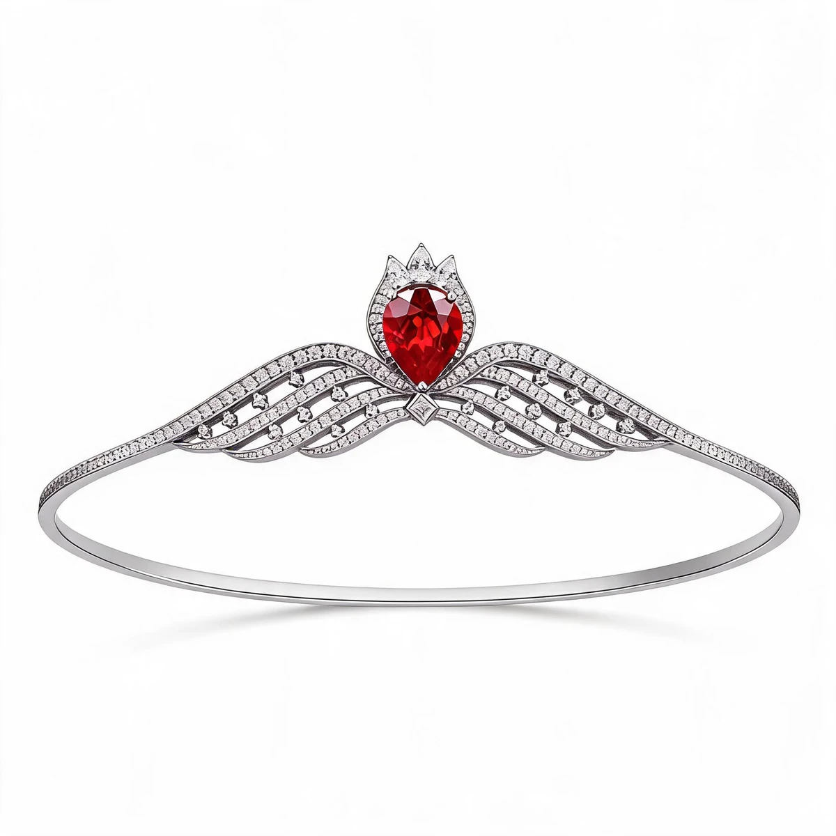 S925 Silver Crown Headband - Red Crystal Bridal Hairpiece