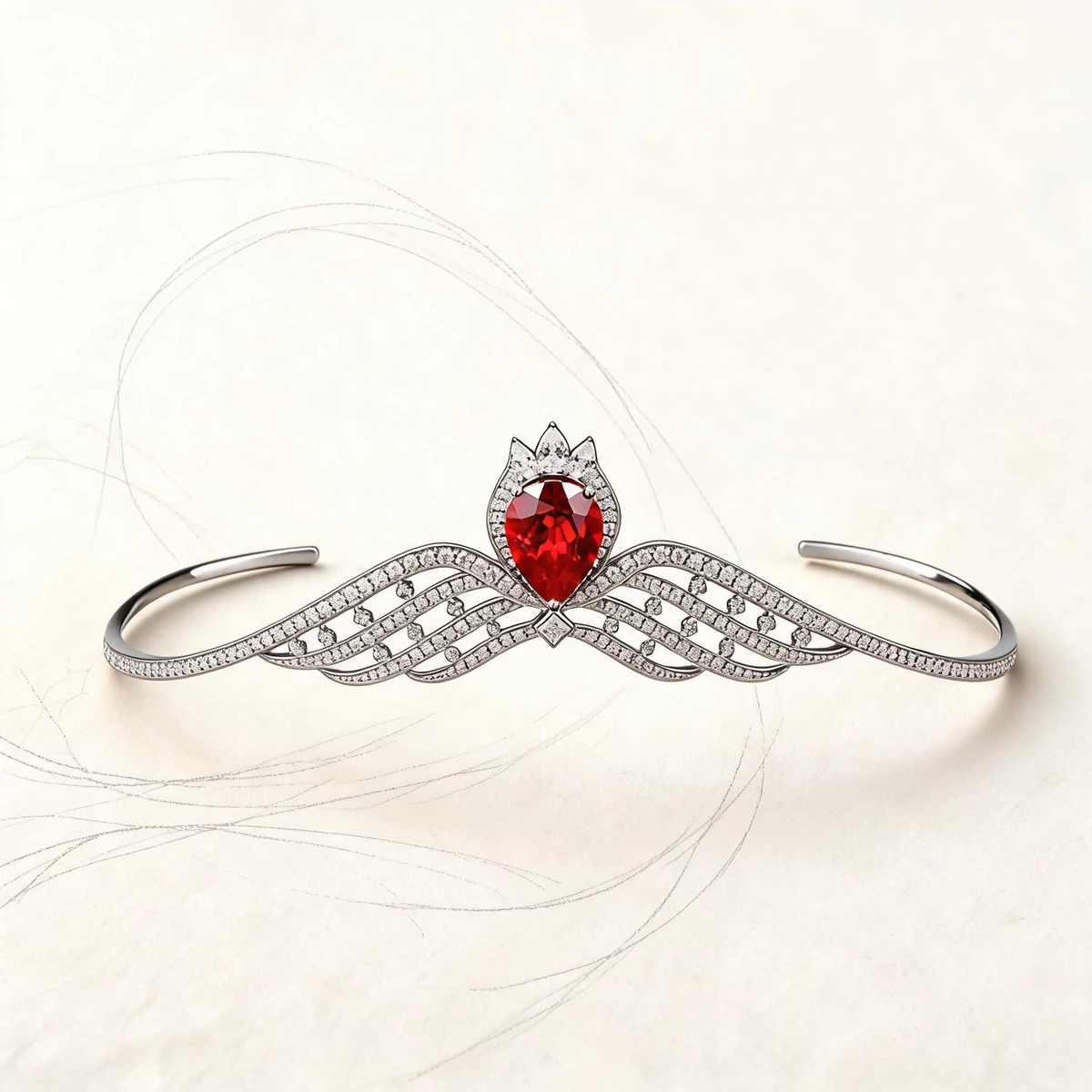 crown headband design story for a red crystal bridal hairpiece
