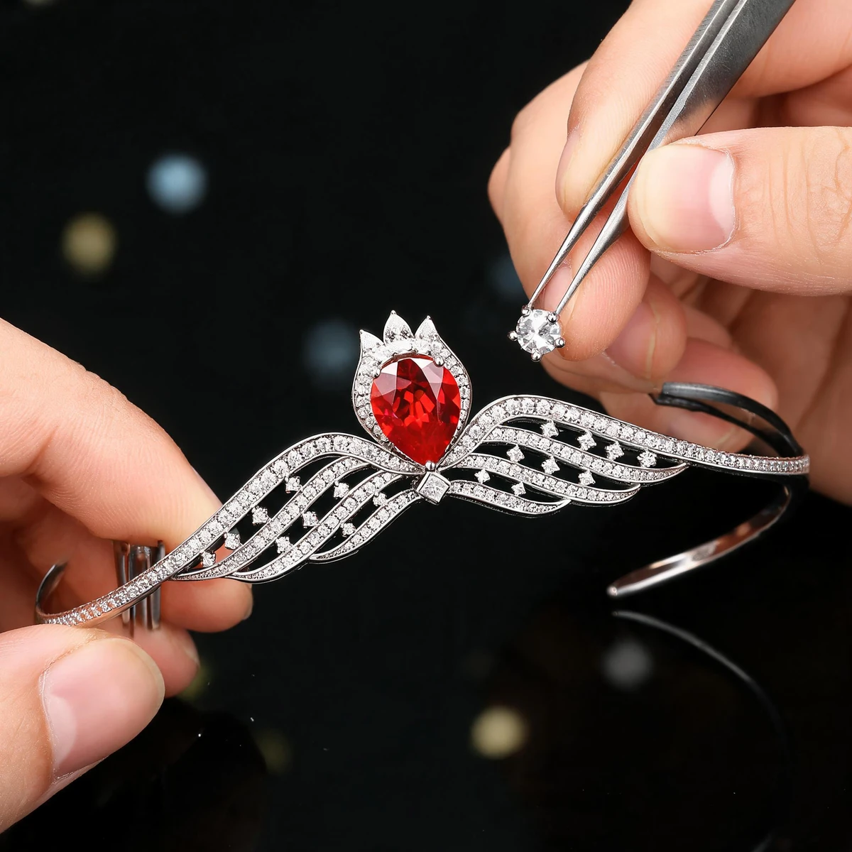 crown headband craft detail with silver setting and crystal accents