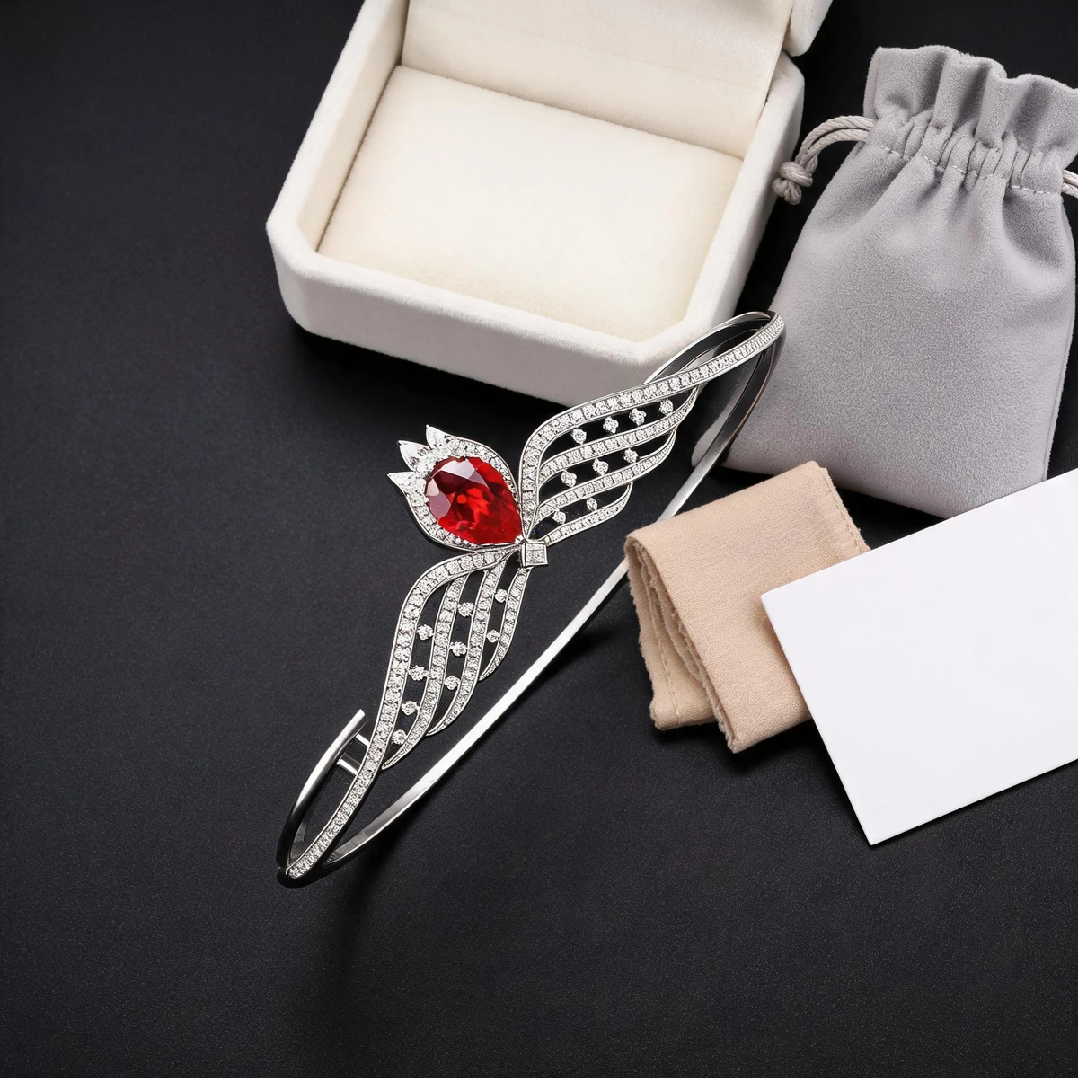 red crystal crown headband complete gift set and packaging
