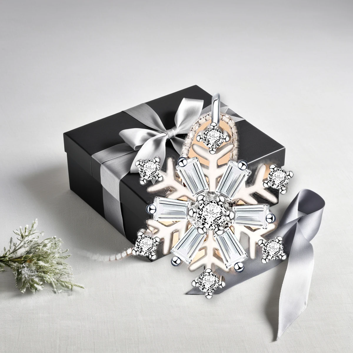 Rotating snowflake necklace with premium jewelry packaging set
