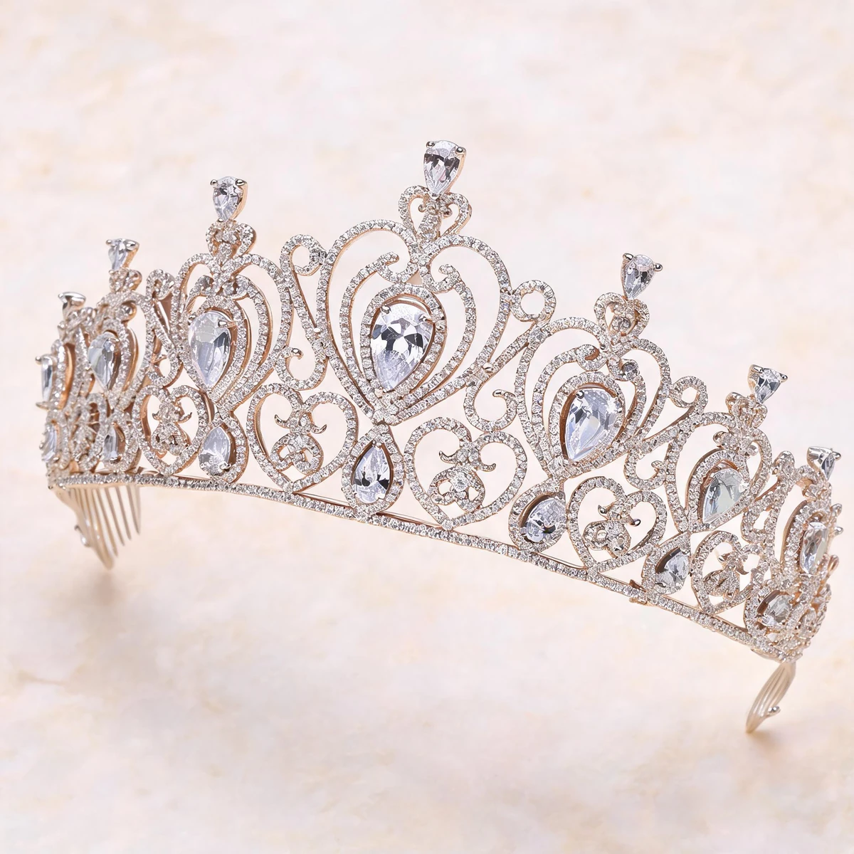 clear AAA zircon and white gold metal on royal bridal crown