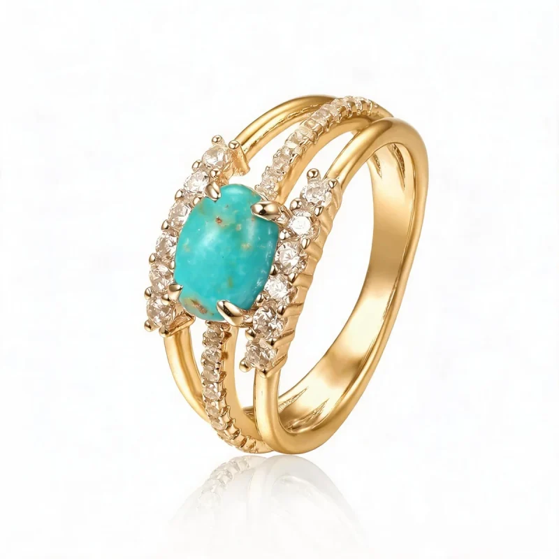 Sleeping Beauty turquoise ring in 18K gold plated 925 silver