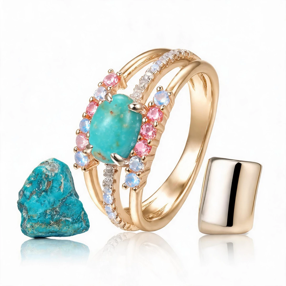 Sleeping Beauty turquoise stone and 18K gold plated 925 silver ring material detail