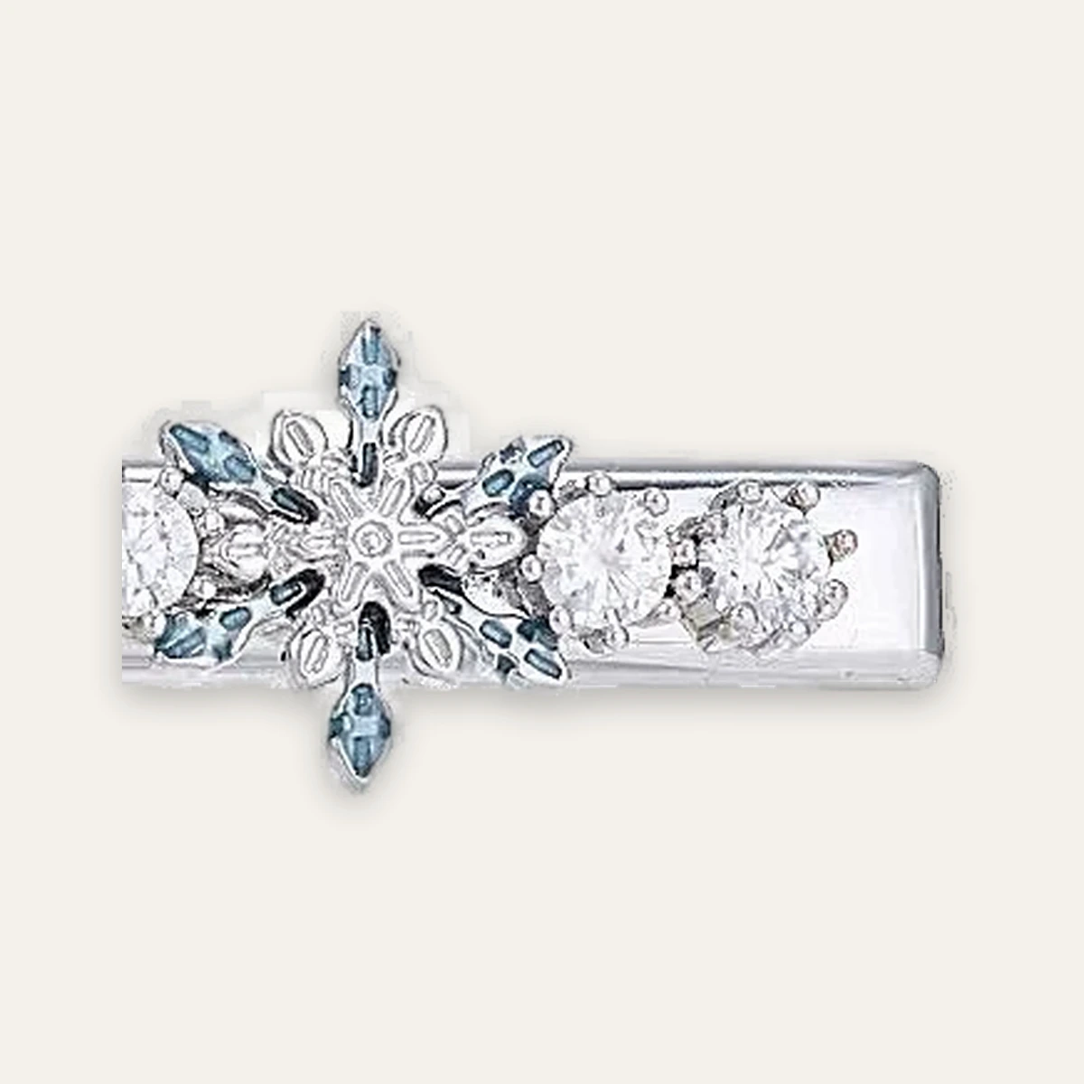 Crystal snowflake hair clip side and clasp detail