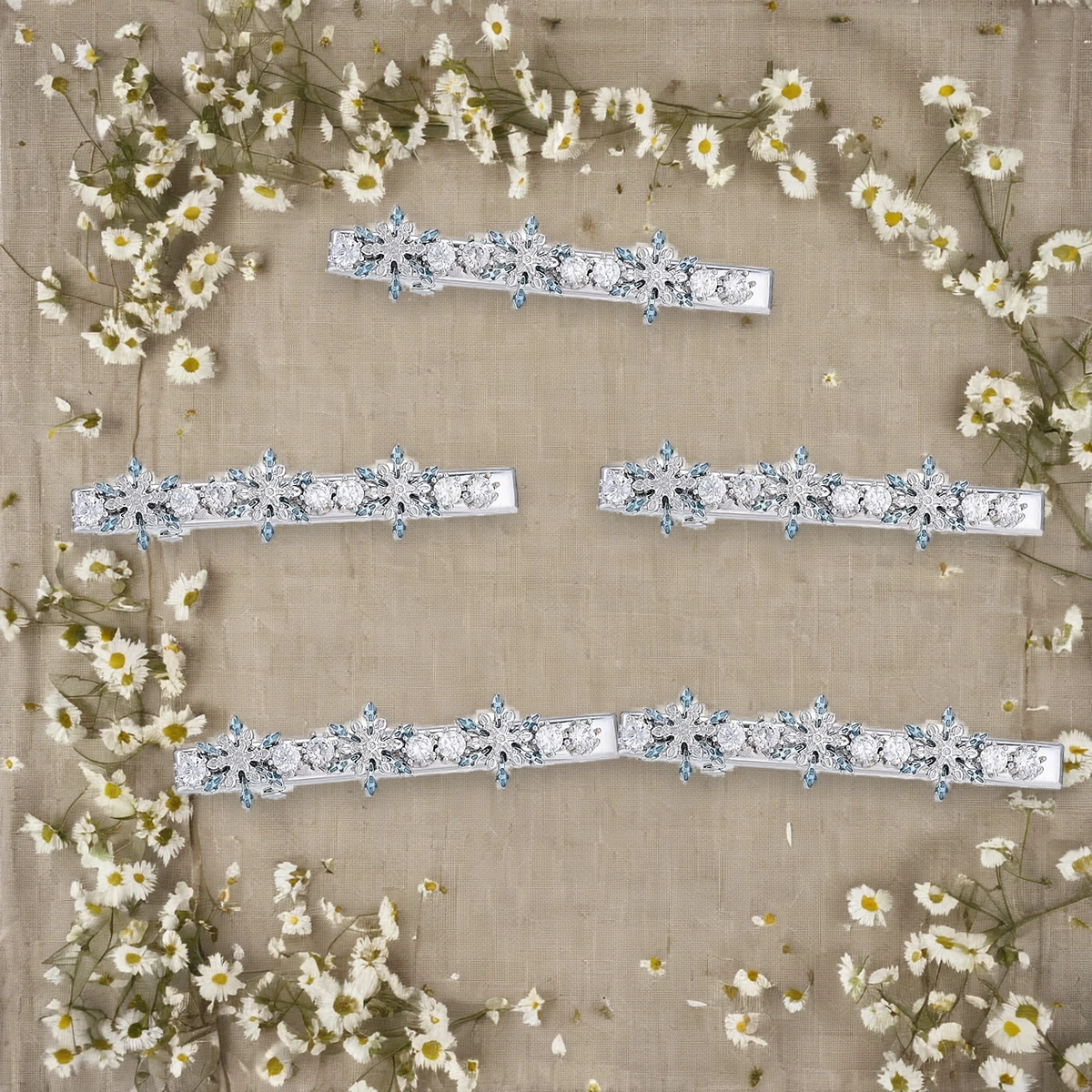 Crystal snowflake hair clip wholesale set of silver barrettes