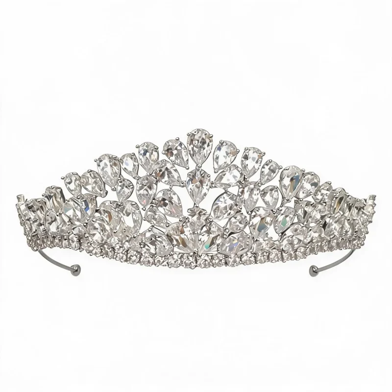 sparkling crystal crown tiara with clear zircon-style stones for brides