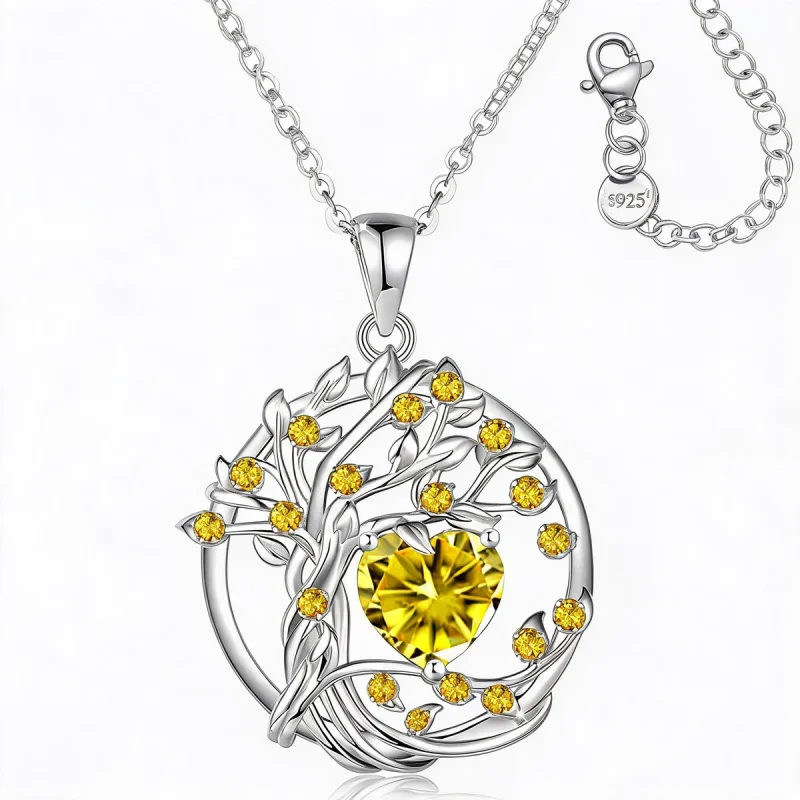 S925 sterling silver Tree of Life necklace with 12 birthstones