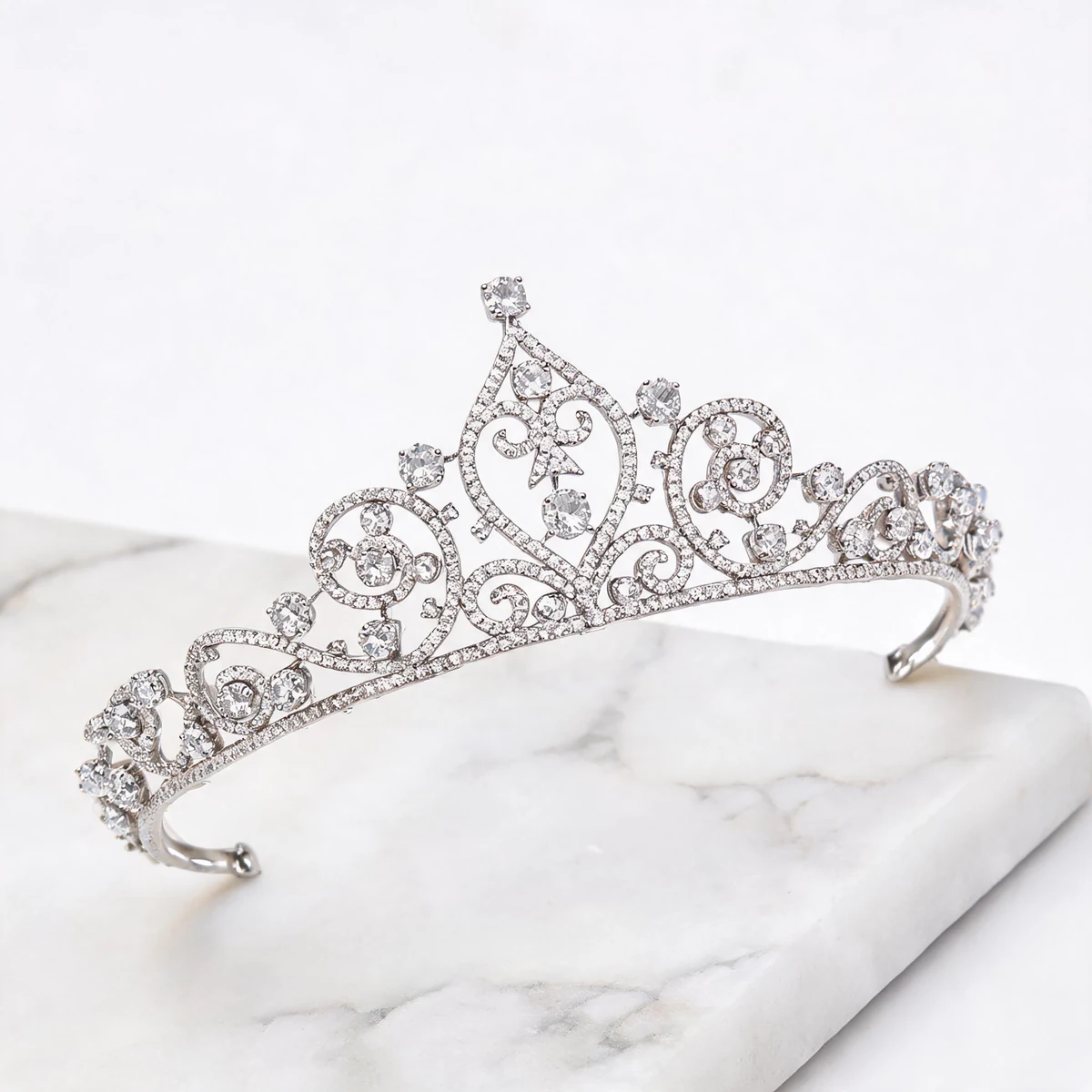 white crystal crown tiara white gold plated copper AAA zircon material detail