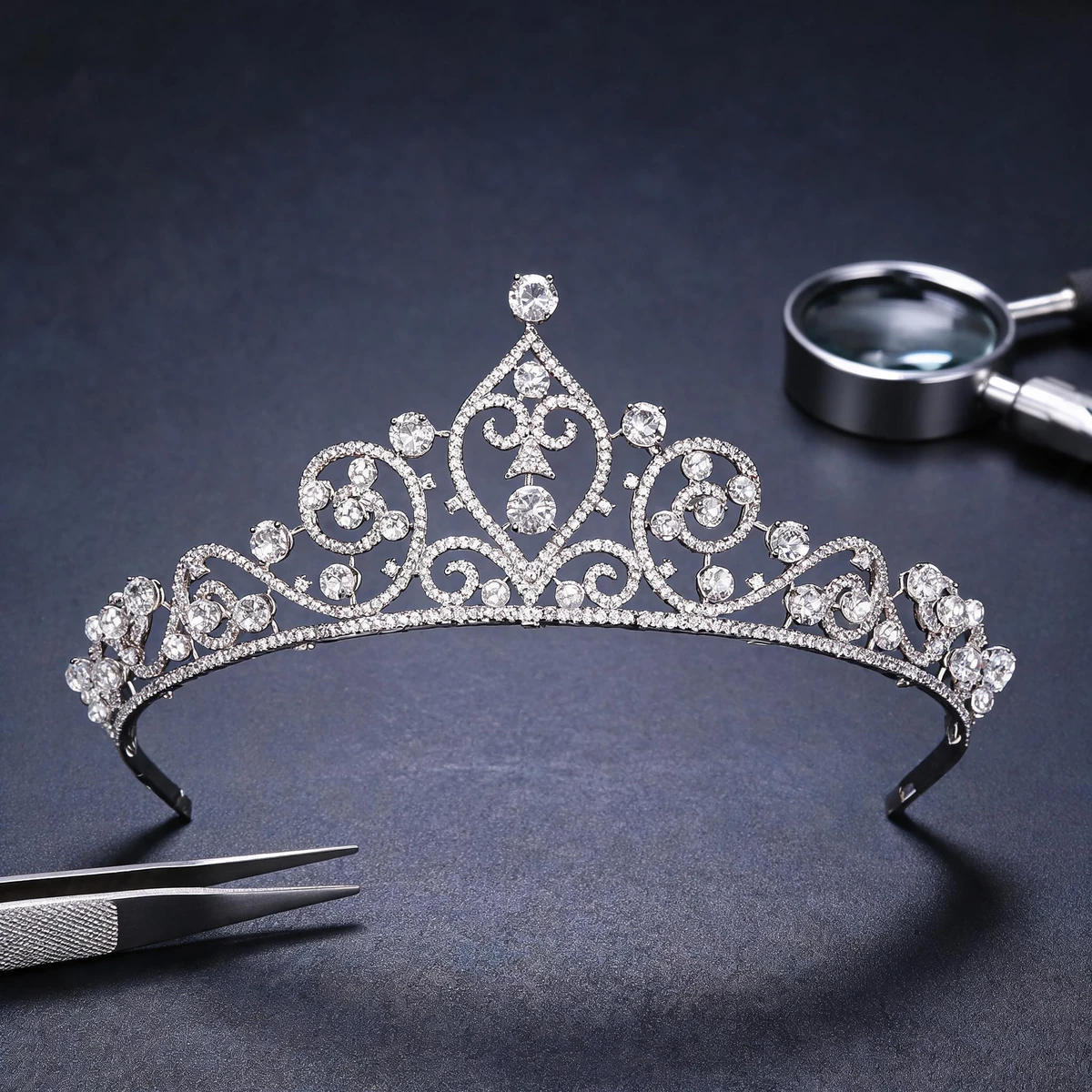 white crystal crown tiara artisan setting AAA zircon stones craftsmanship