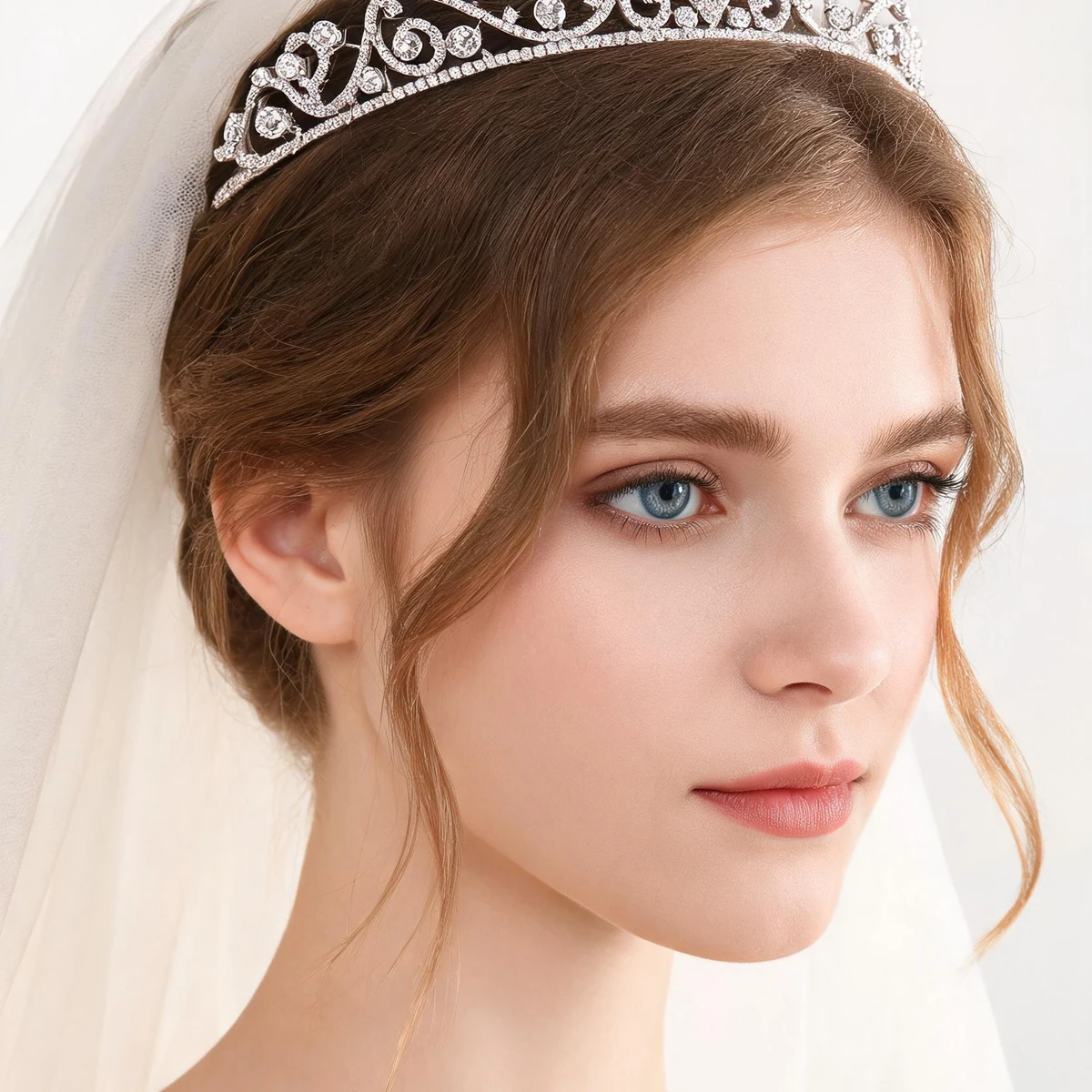 how to style white crystal crown tiara with a low bridal updo