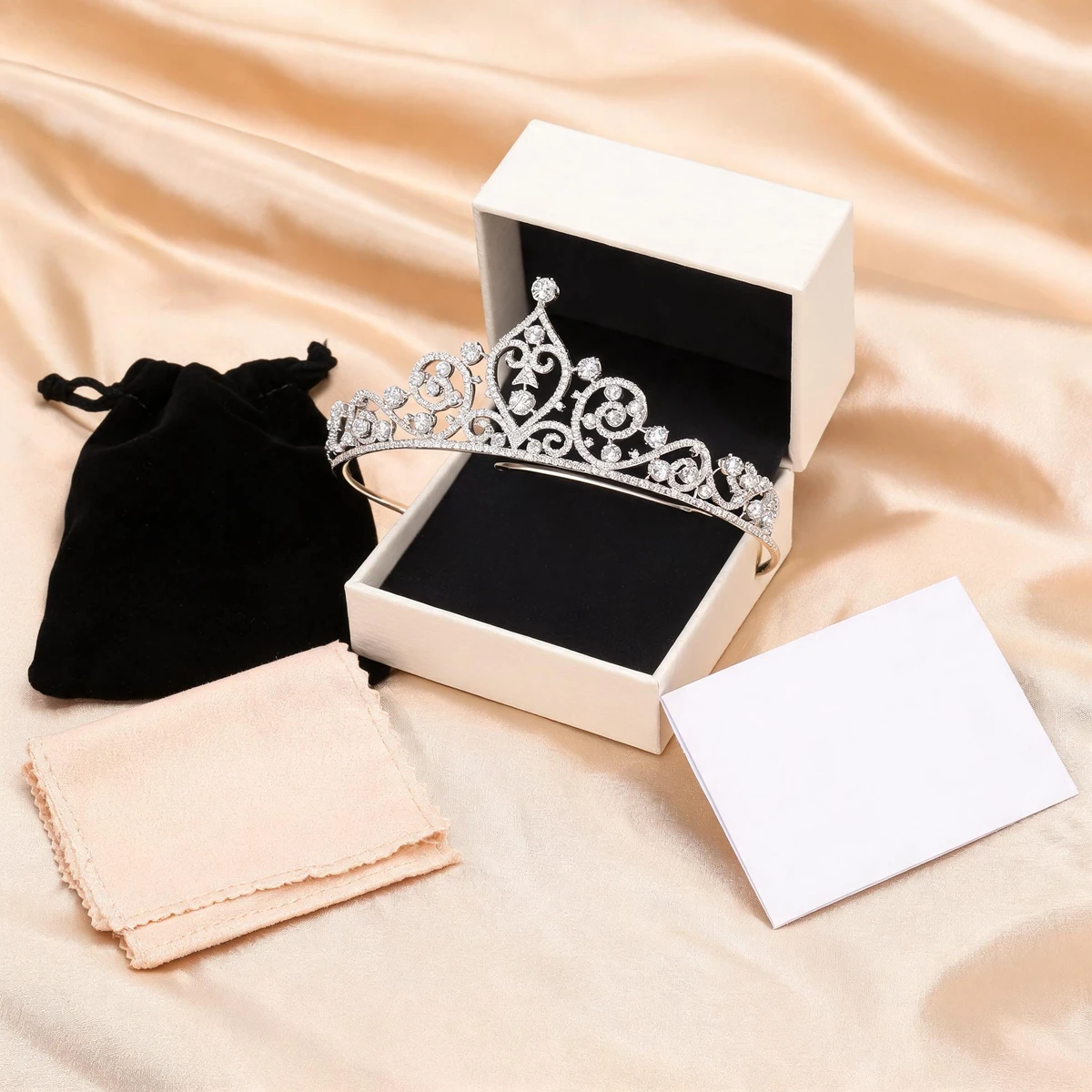 white crystal crown tiara luxury bridal gift packaging set
