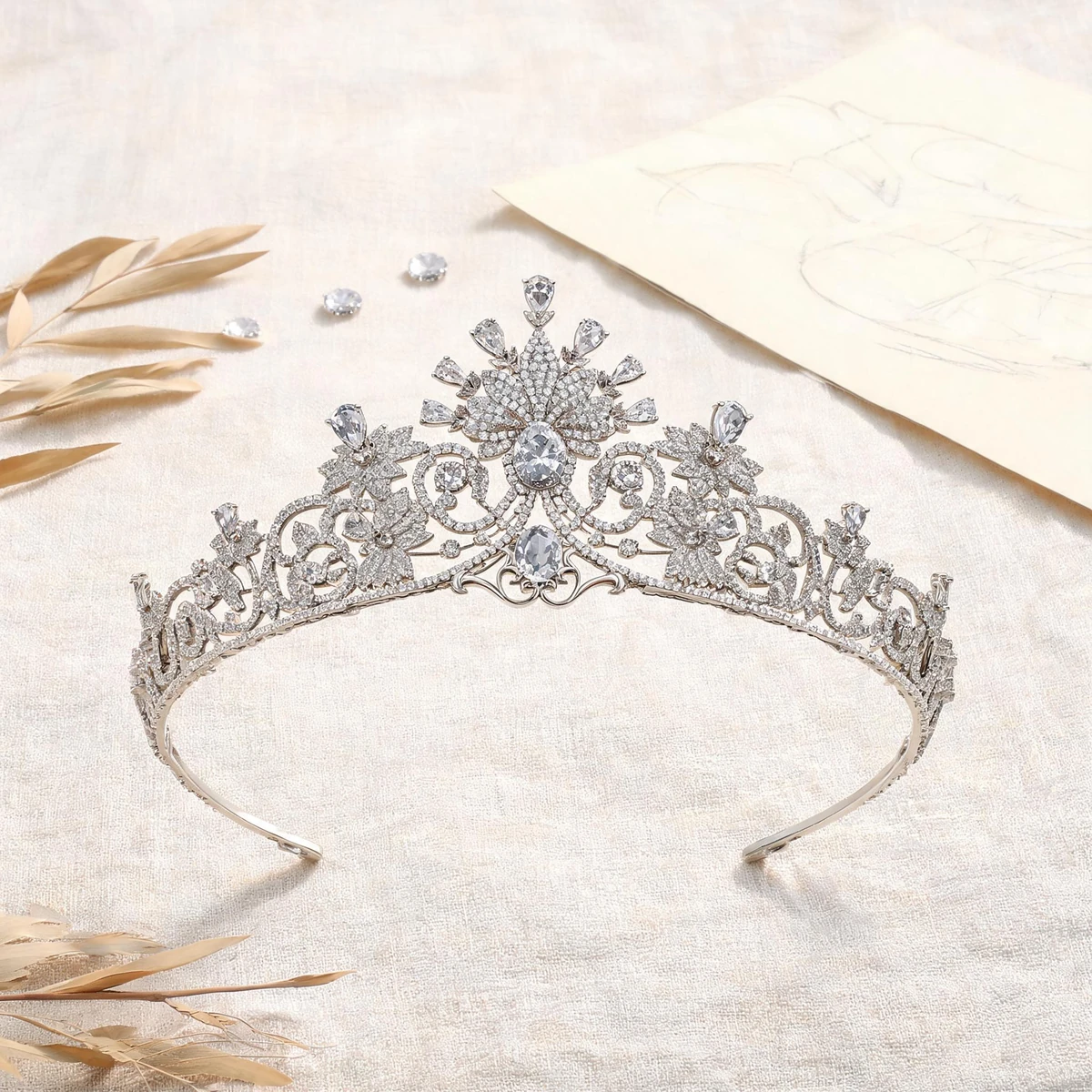 crystal leaf tiara botanical bridal crown design story