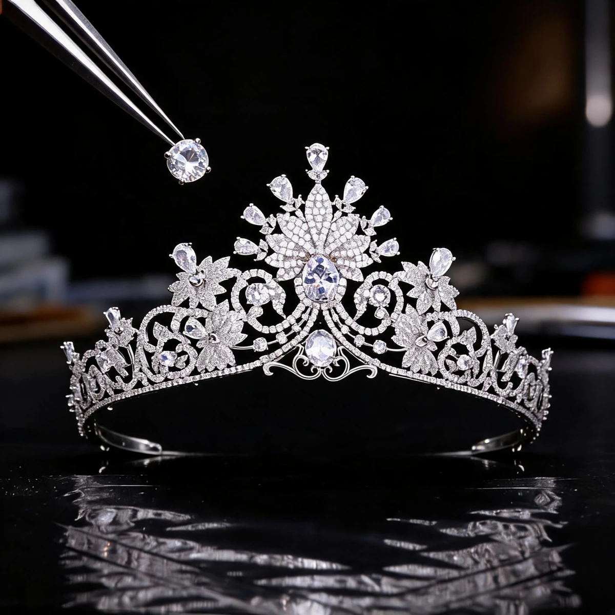 crystal leaf tiara artisan setting AAA zircon stones craftsmanship