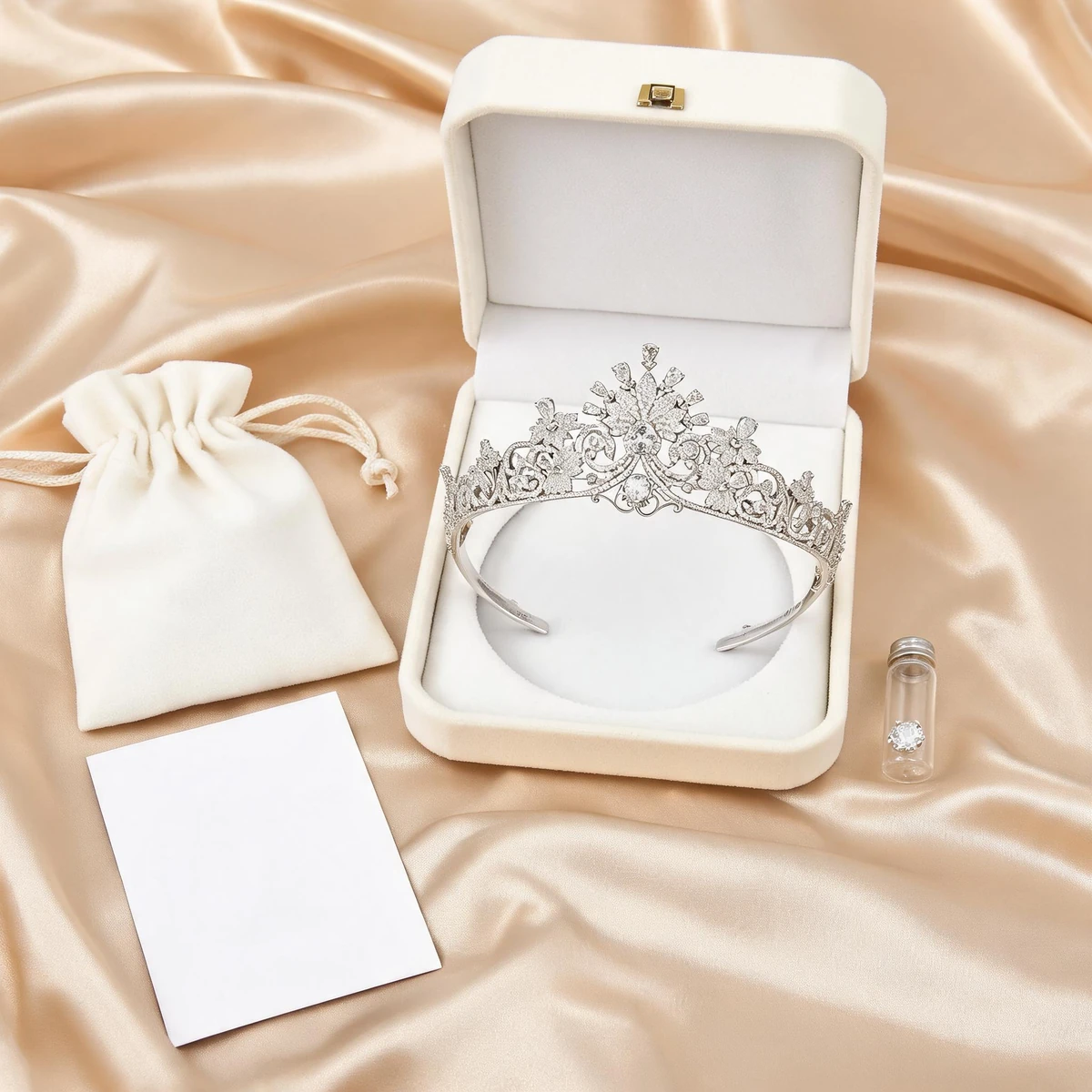 crystal leaf tiara luxury bridal gift packaging set