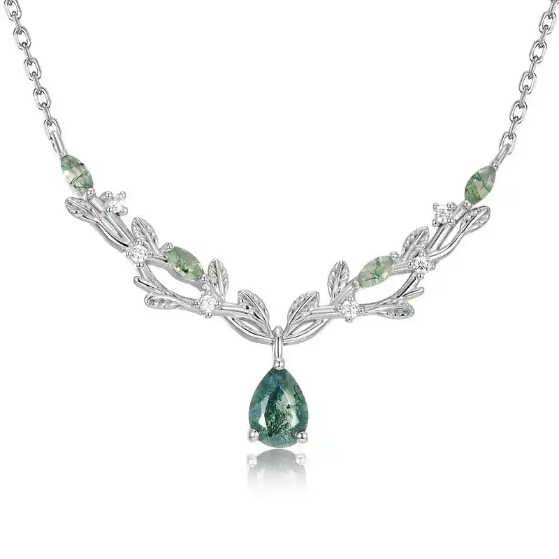 moss agate necklace botanical vine 925 silver