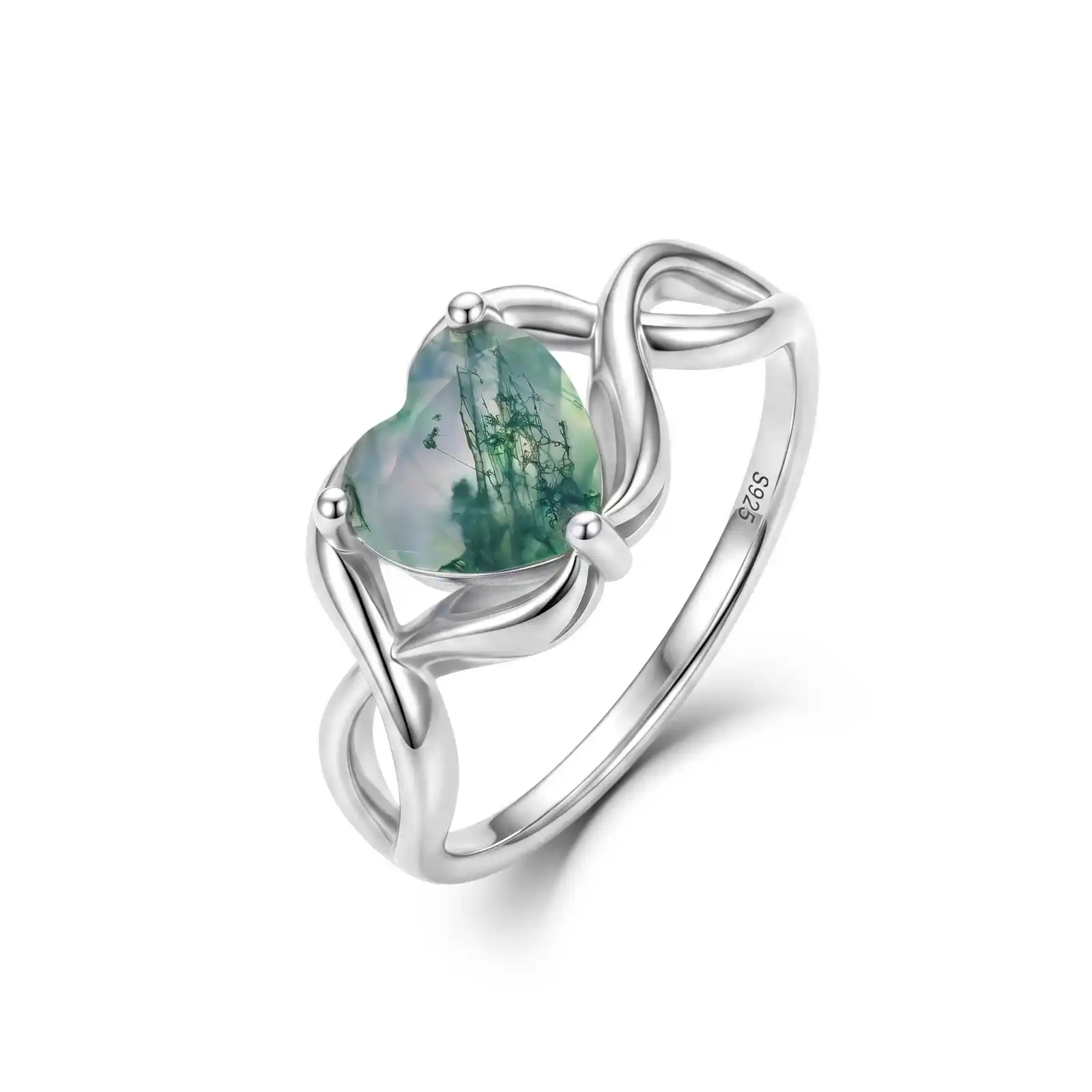 Moss Heart Ring - Green Moss Agate 925 Silver