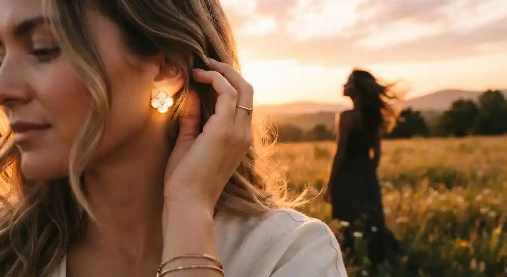 Natural golden hour backlight, with gold reflector in front to soften skin tones.