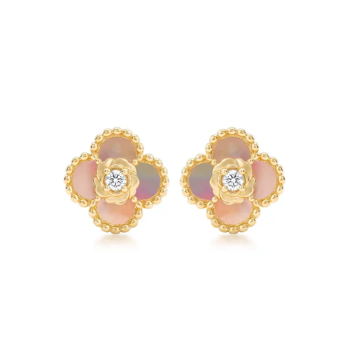 Rose Gold Clover Earrings - Pink Shell 925 Silver