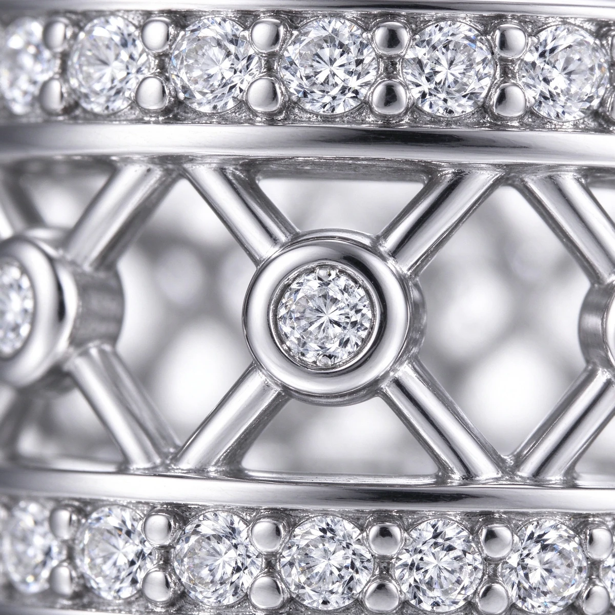 Art Deco X-Cross Openwork Ring Macro, Pave Clear Stones 925 Silver - art deco ring