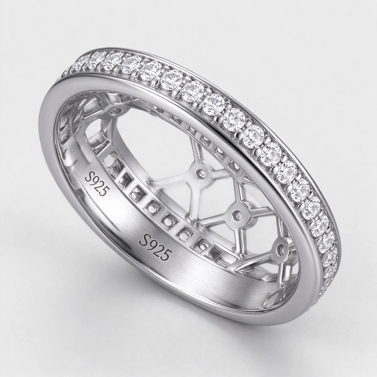 S925 Hallmark Inside Art Deco Openwork Silver Band Ring - art deco ring