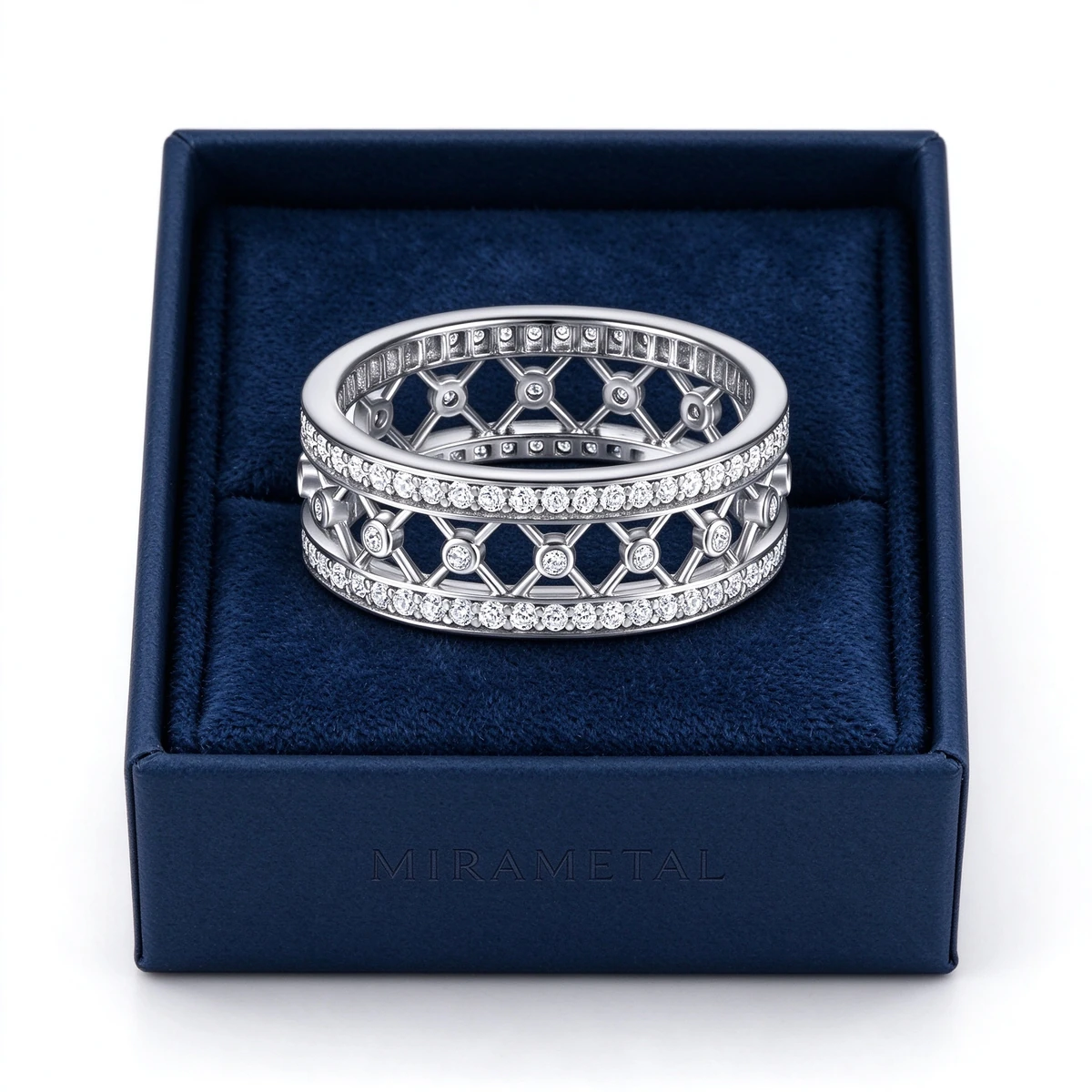 Art Deco Silver Ring in Navy MIRAMETAL Gift Box - art deco ring