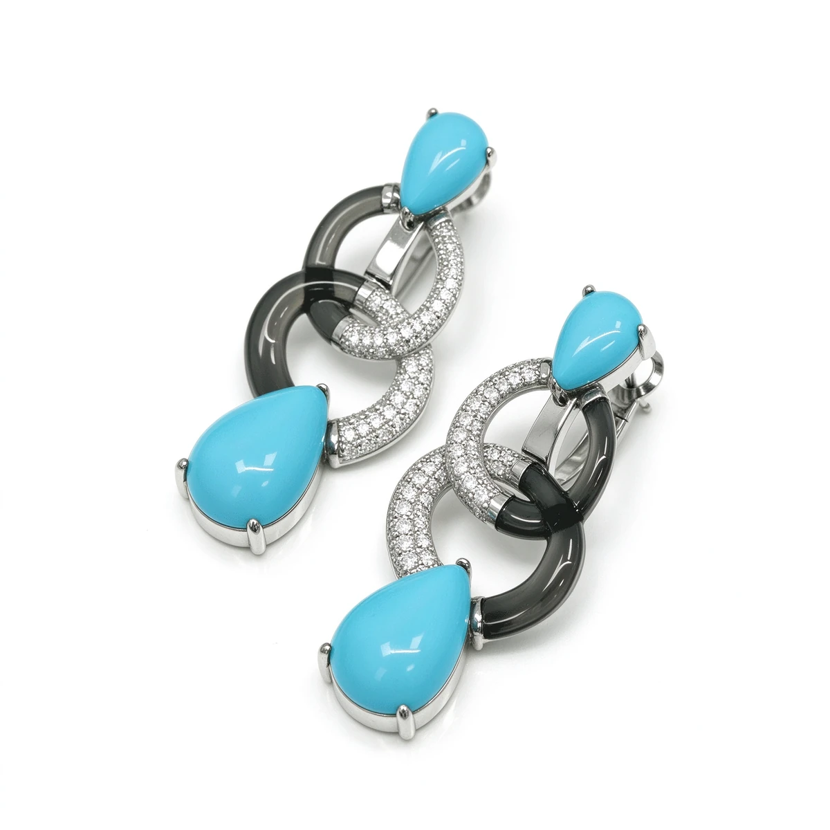 Eclipse Turquoise Link Drop Earrings, 925 Sterling Silver