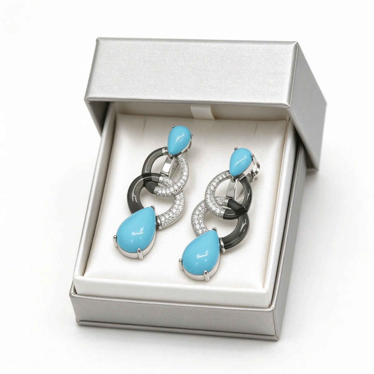 Turquoise link earrings in premium silver gift box - turquoise drop earrings