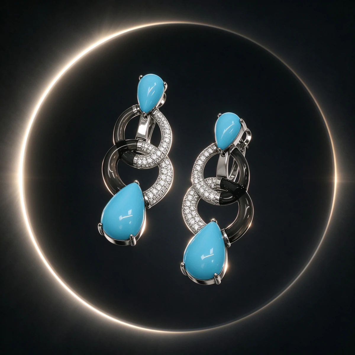 Eclipse turquoise interlocking link drop earrings design concept - turquoise drop earrings