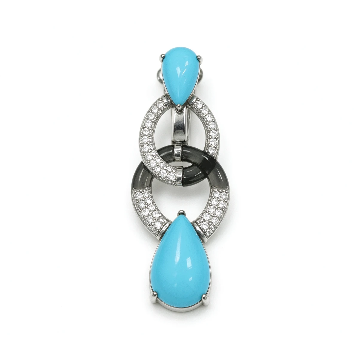 Full length turquoise black and silver link drop earring - turquoise drop earrings