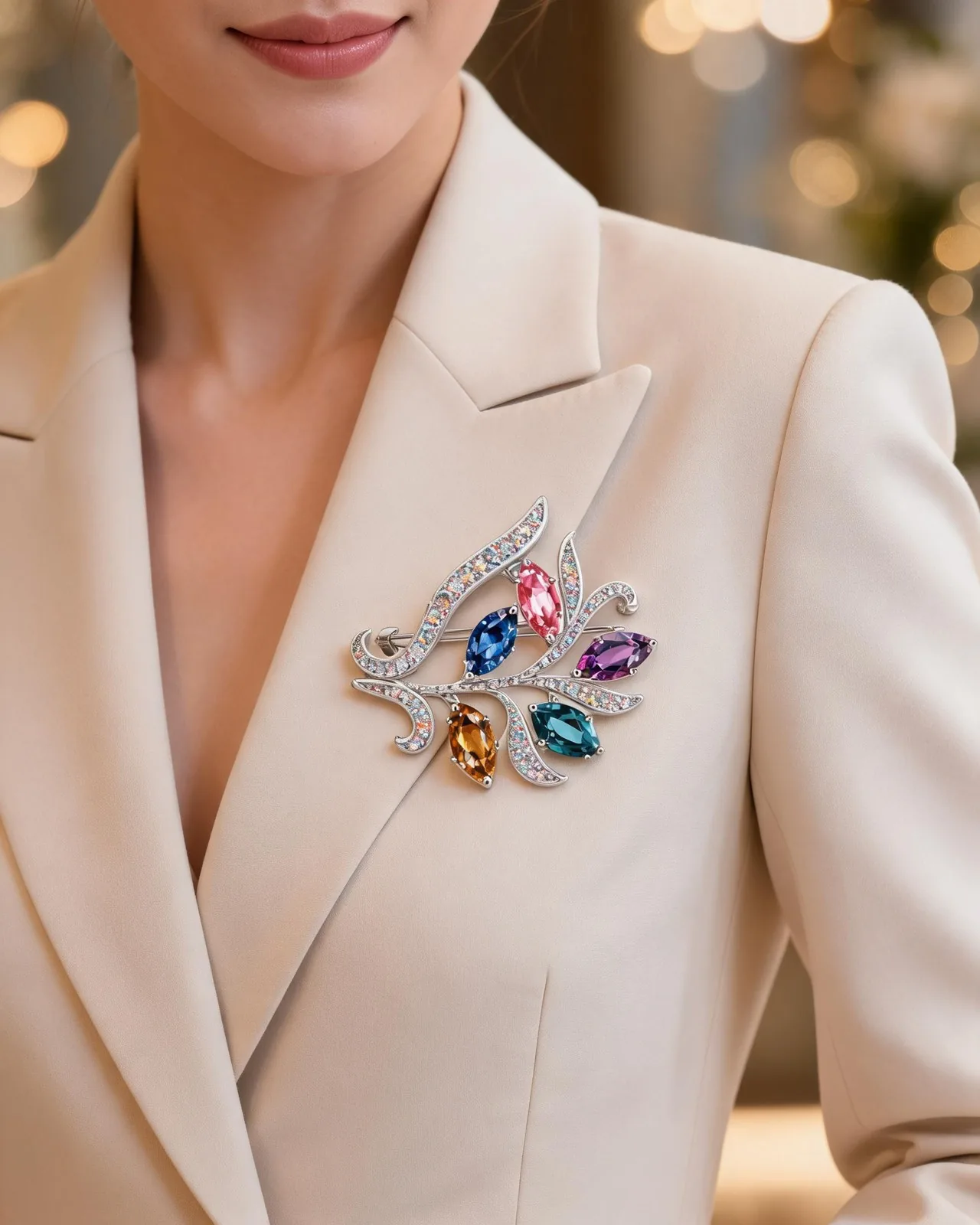 Colorful crystal brooch ML-1638 styled for evening and gift occasions
