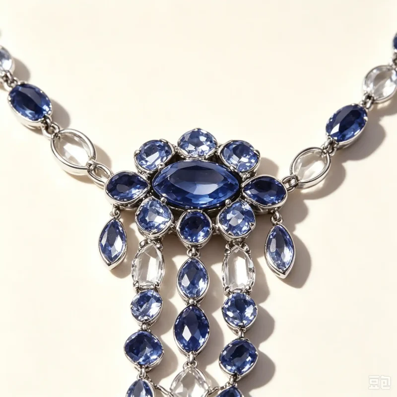 Blue Crystal Necklace - Gold-Tone O-Chain Layered Design hero view