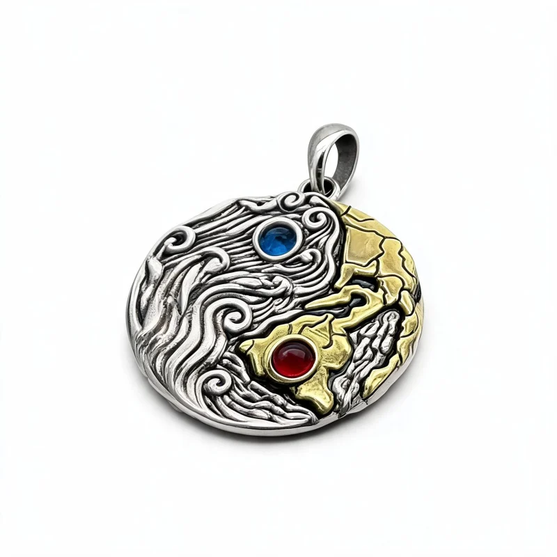 Ocean heart pendant in 925 sterling silver with blue and red stone accents