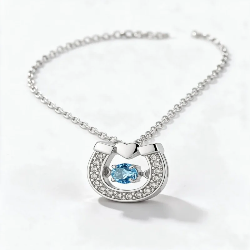 blue sapphire necklace - MIRAMETAL 925 Sterling Silver Blue Sapphire Horseshoe Pendant Necklace with Heart Accent and Pave Crystal Rim, Hypoallergenic Handcrafted Birthstone Jewelr