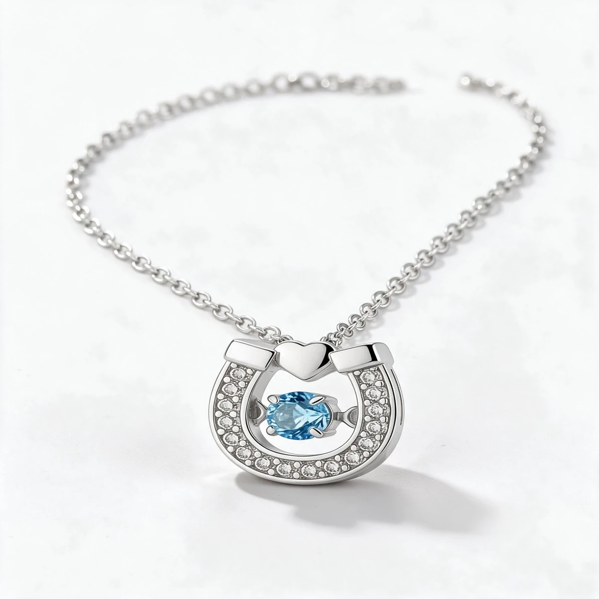 Blue Sapphire Necklace - Moon Magic Horseshoe Birthstone Pendant