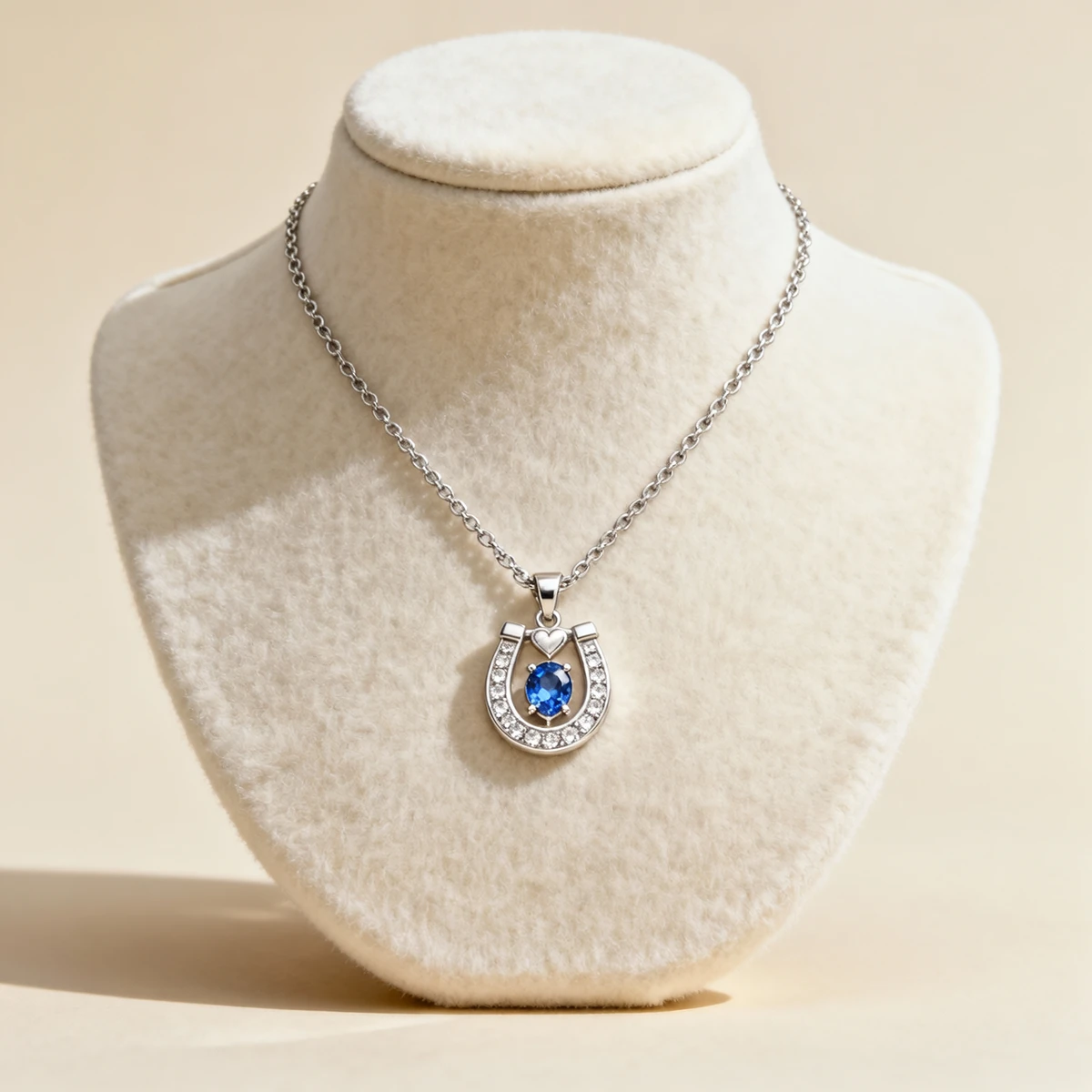 Blue Sapphire Necklace Styling View on Jewelry Display Bust - 925 Sterling Silver MIRAMETAL