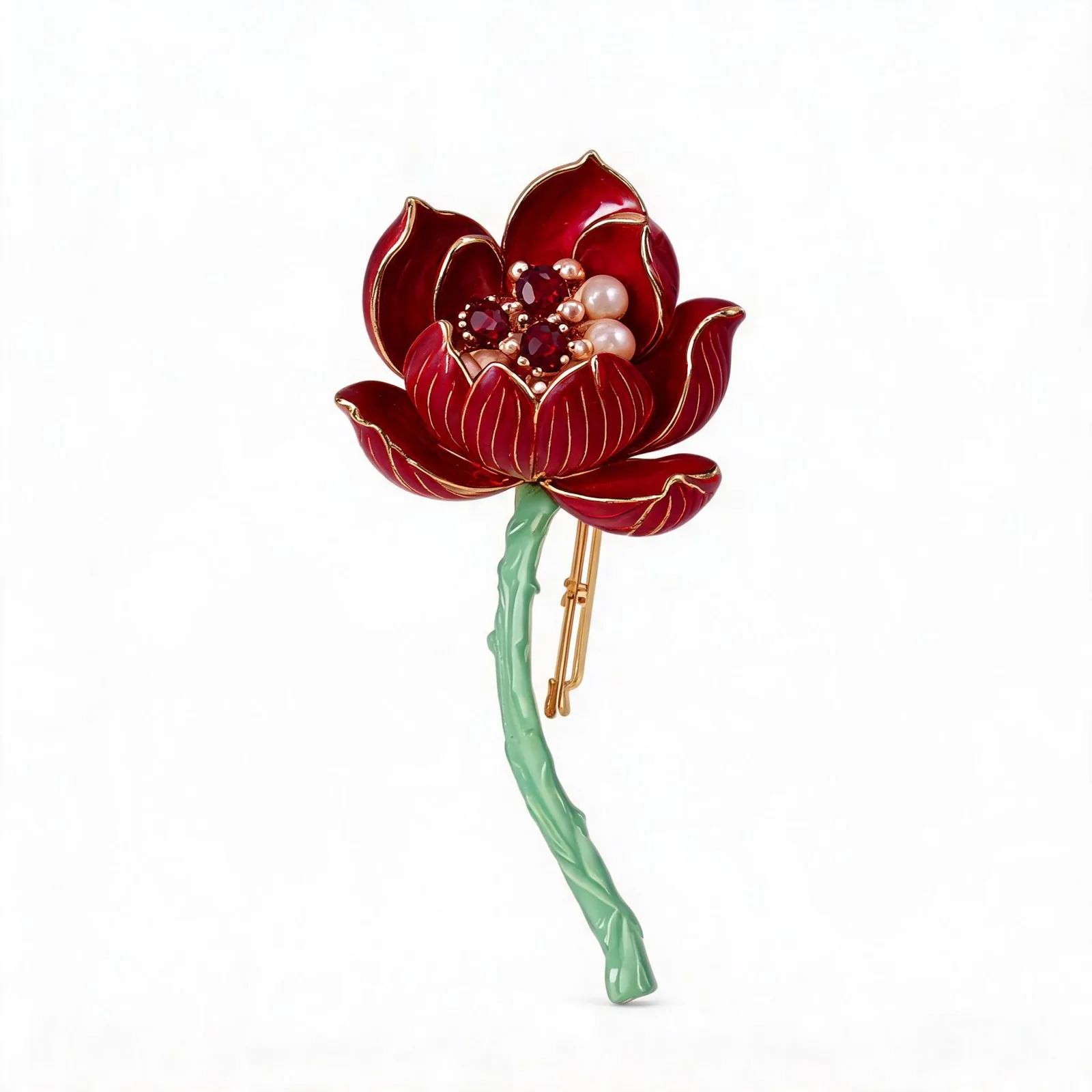 Enamel Lotus Brooch - Copper Modern Minimalist Design