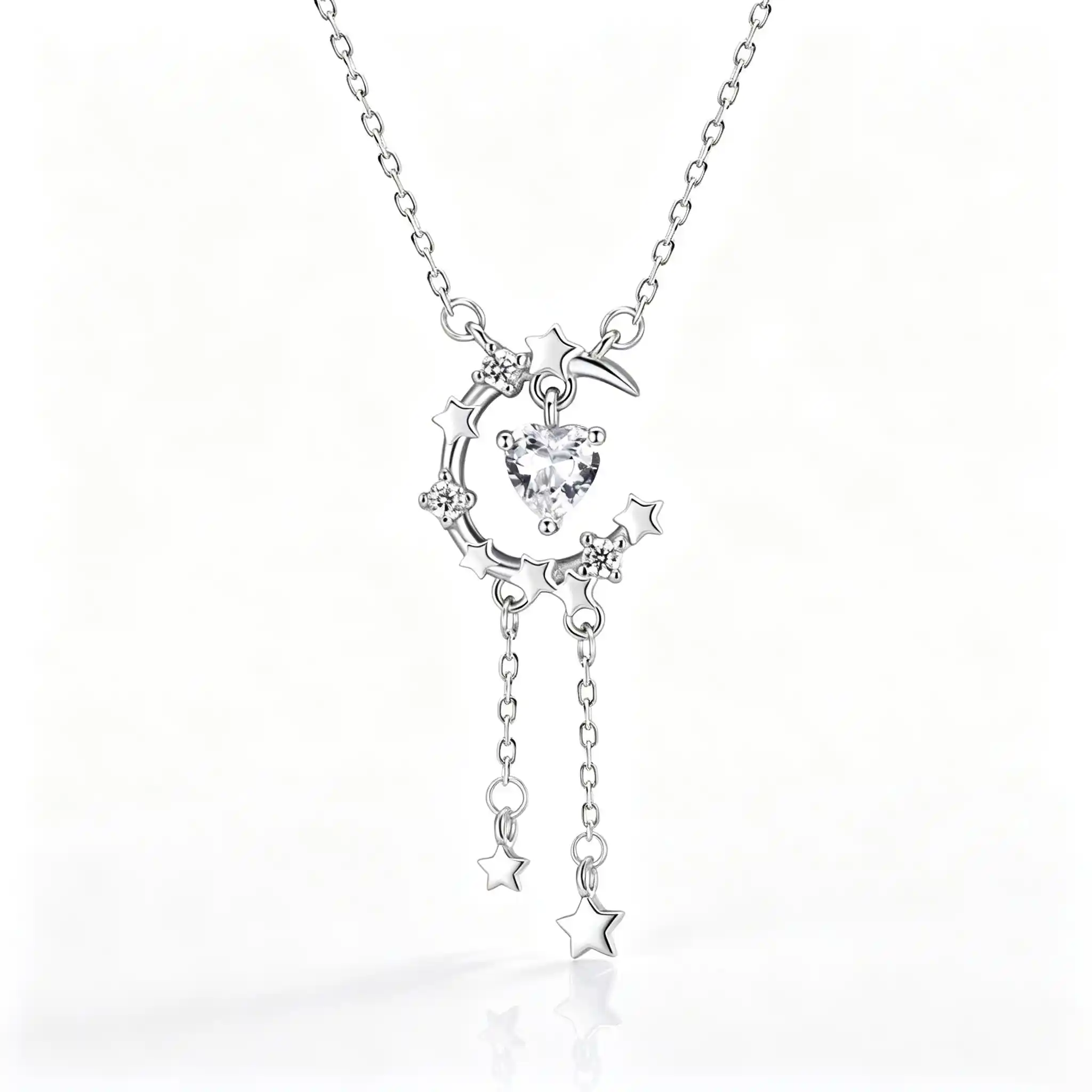 S999 Silver Star Necklace - Meteor Shower Geometric Design