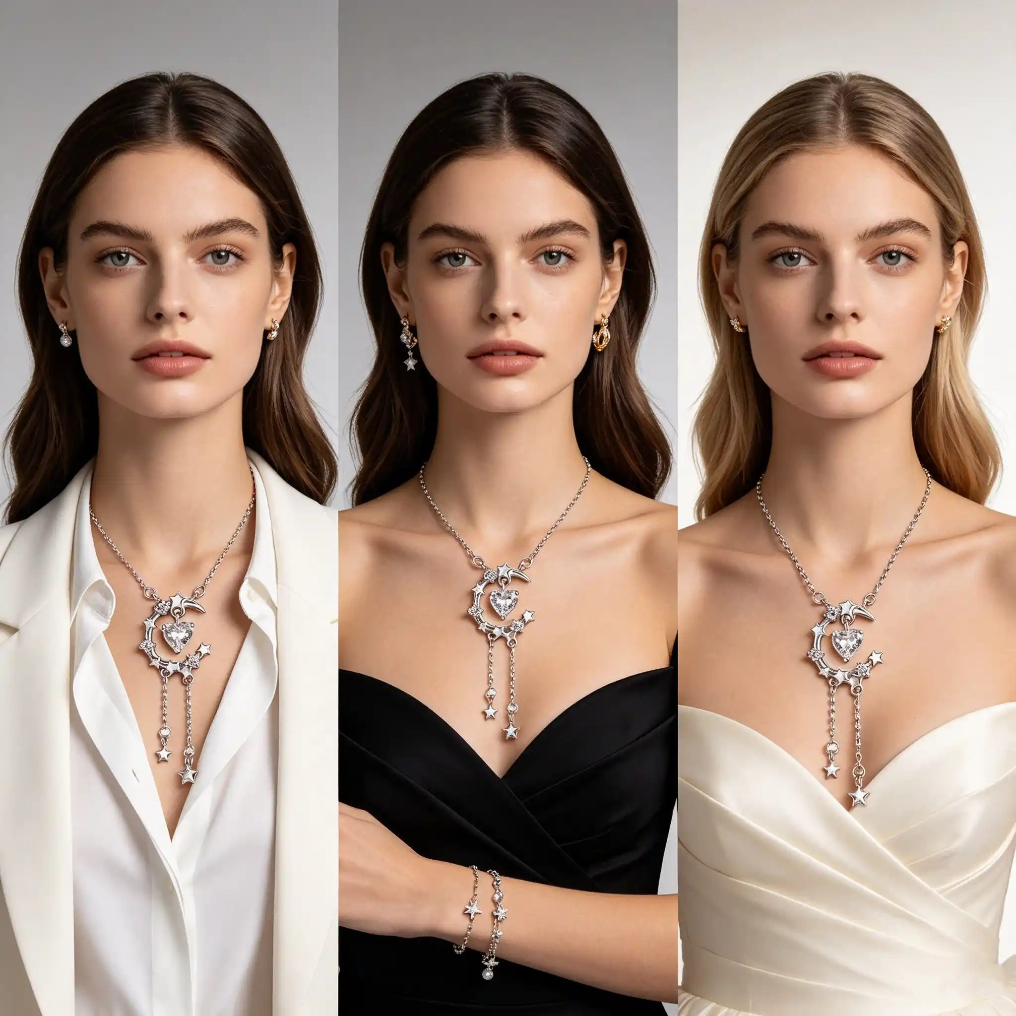How to style S999 silver star moon heart tassel necklace for office date night and wedding