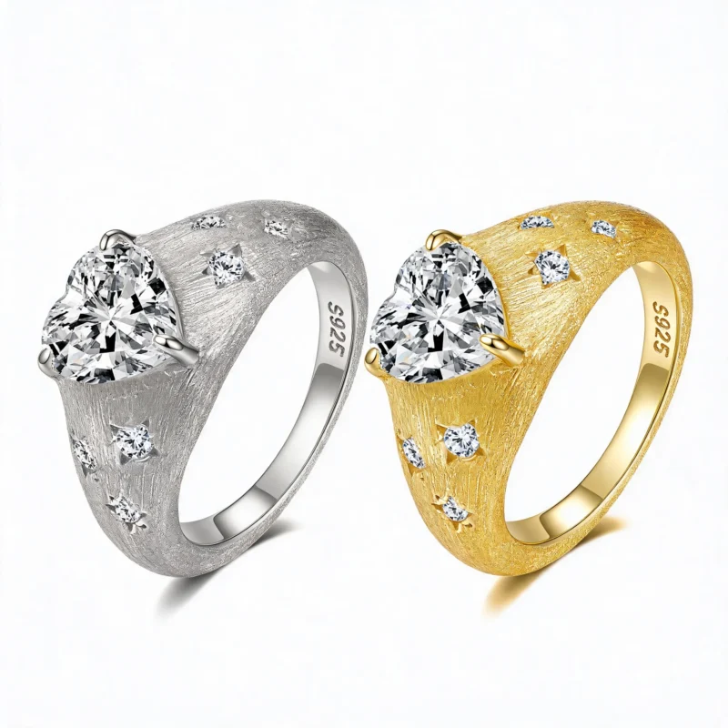 MIRAMETAL Heart Moissanite Ring in Gold and Platinum 925 Sterling Silver