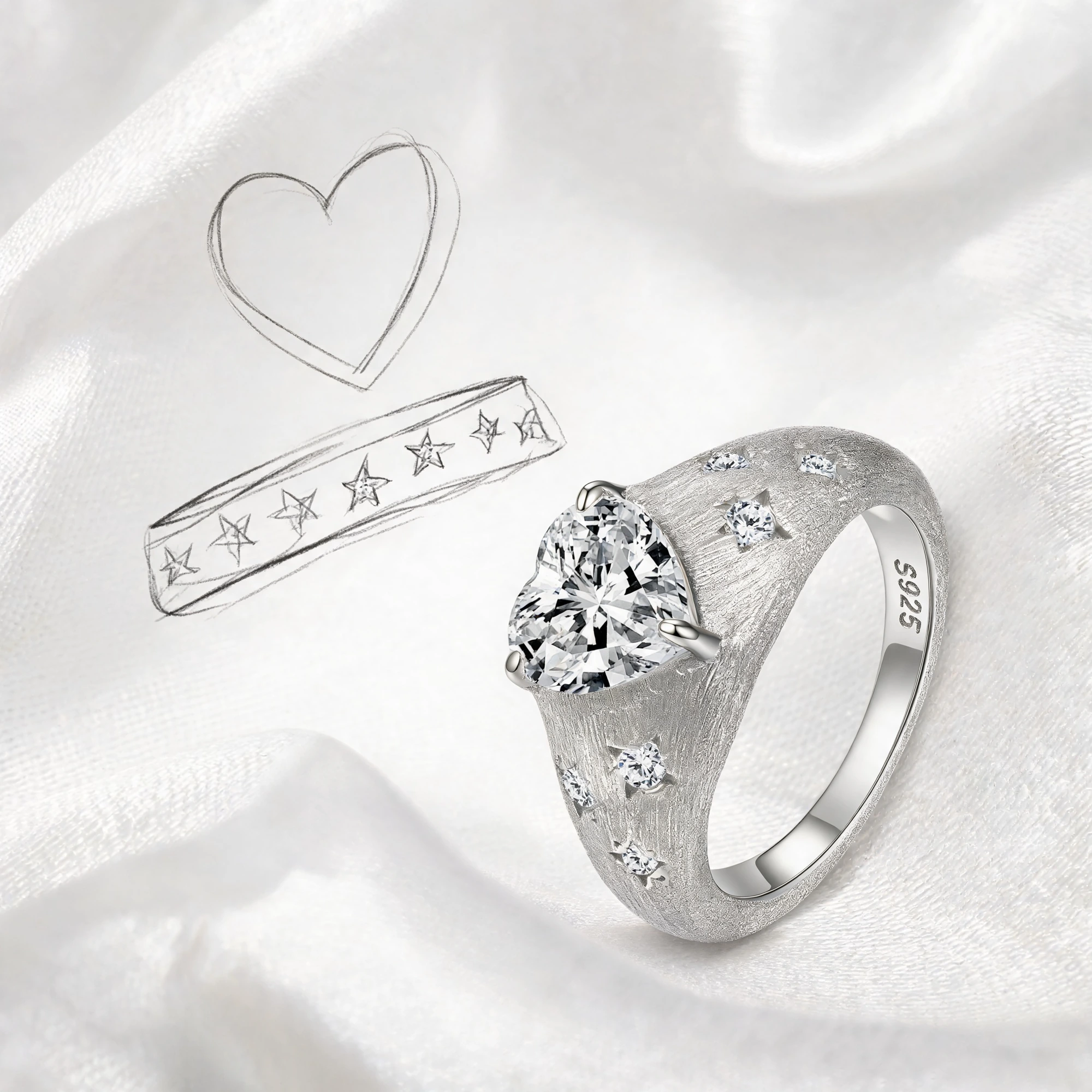 French Star Heart Moissanite Ring Design Story