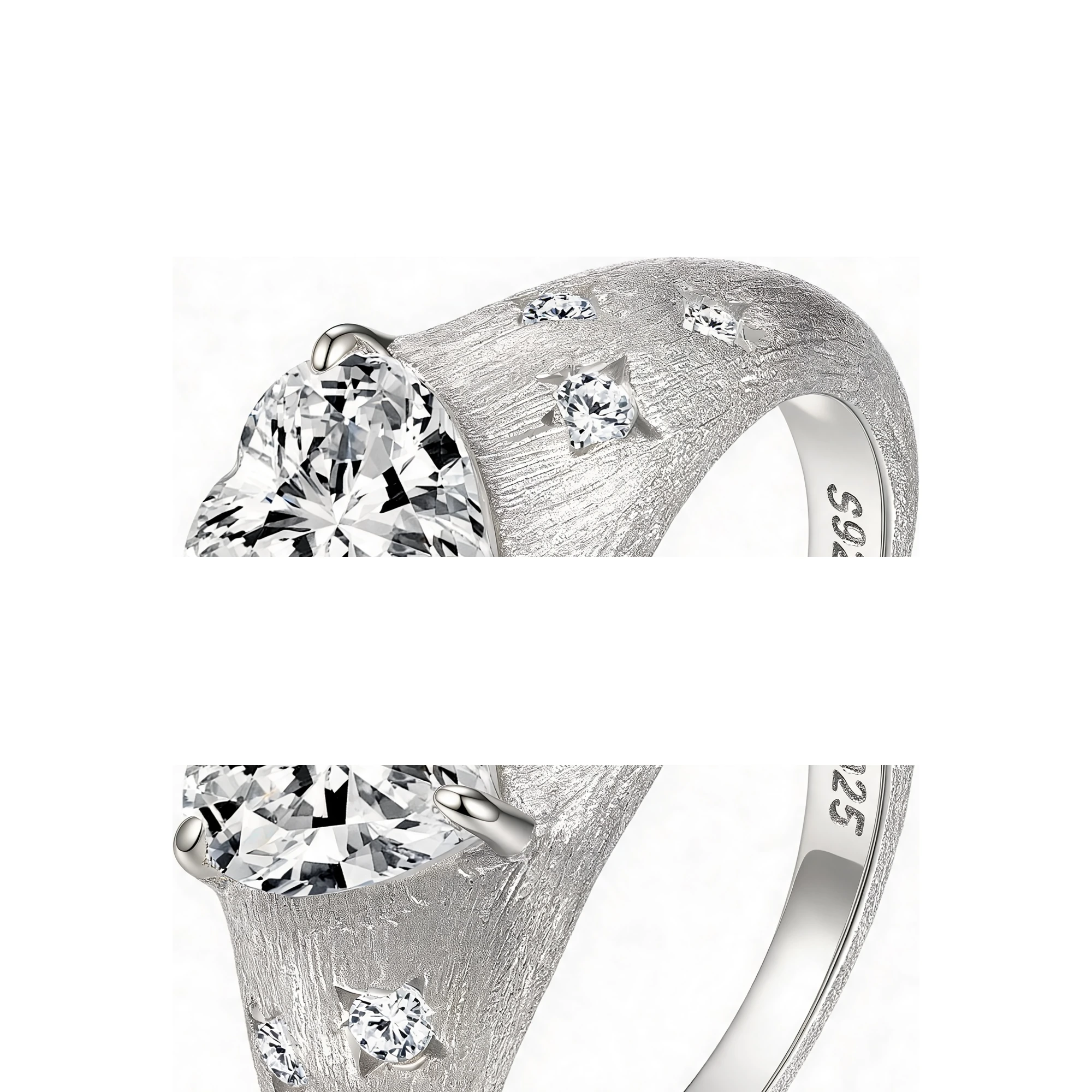 S925 Silver Heart Moissanite Ring with Electroplated Gold and Platinum Finishes