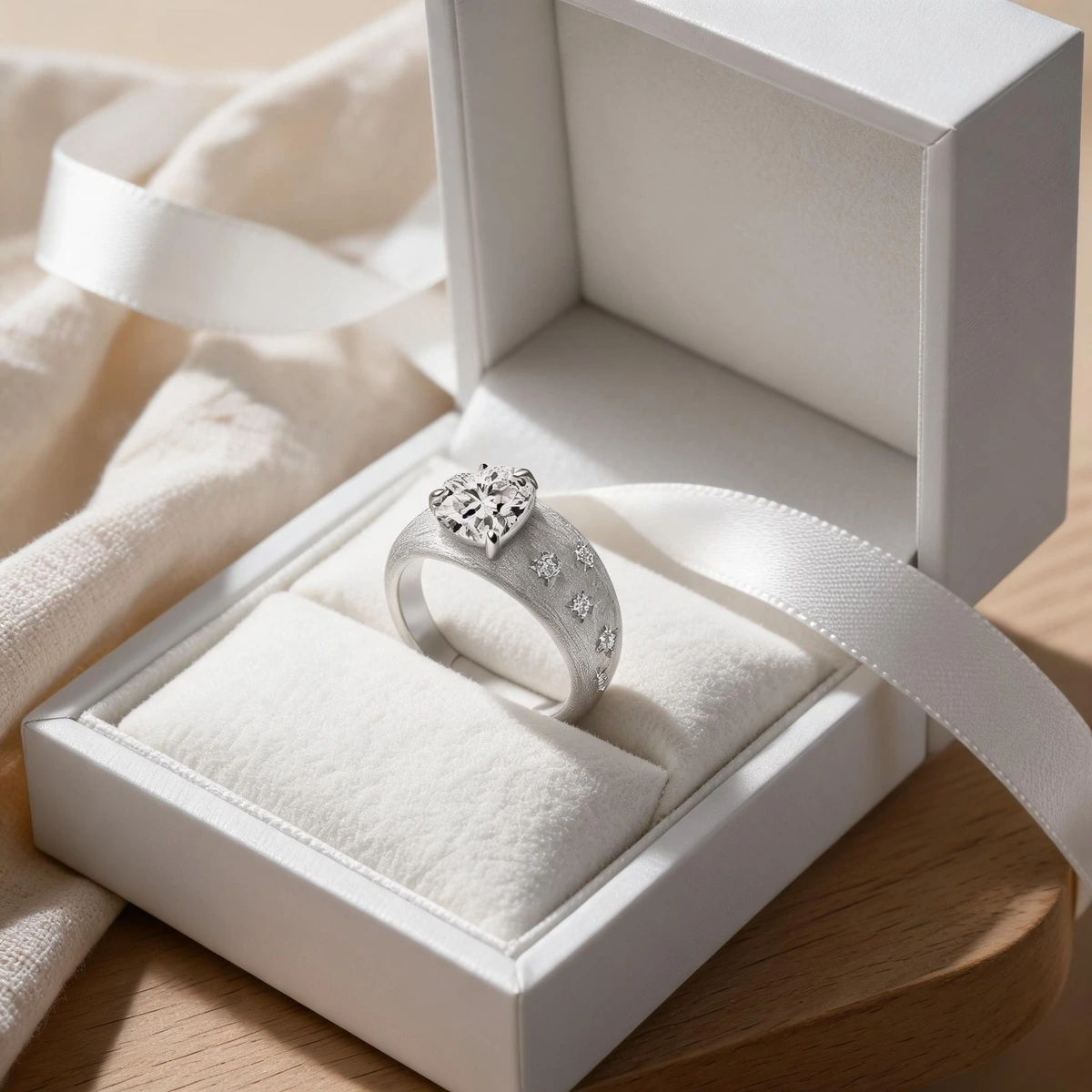 Complete Heart Moissanite Ring Packaging Set with Presentation Box and Pouch